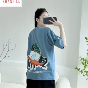 SET ĐÙI ÁO THUN PHOM RỘNG QUẦN DA CÁ IN VỊT KHÁNH LA