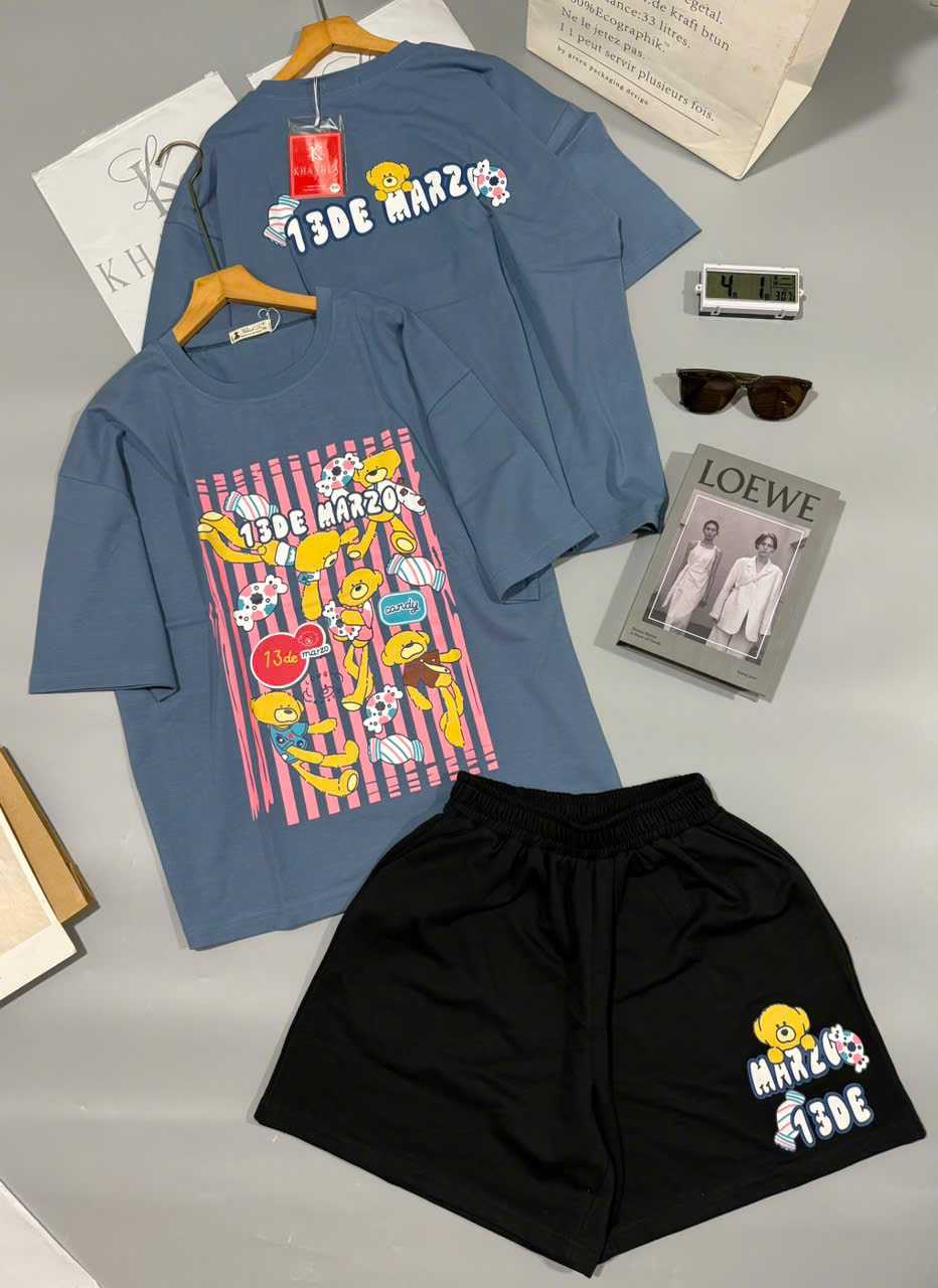 SET ĐÙI ÁO THUN PHOM RỘNG QUẦN DA CÁ IN HÌNH GẤU TRẺ TRUNG - Ảnh 5