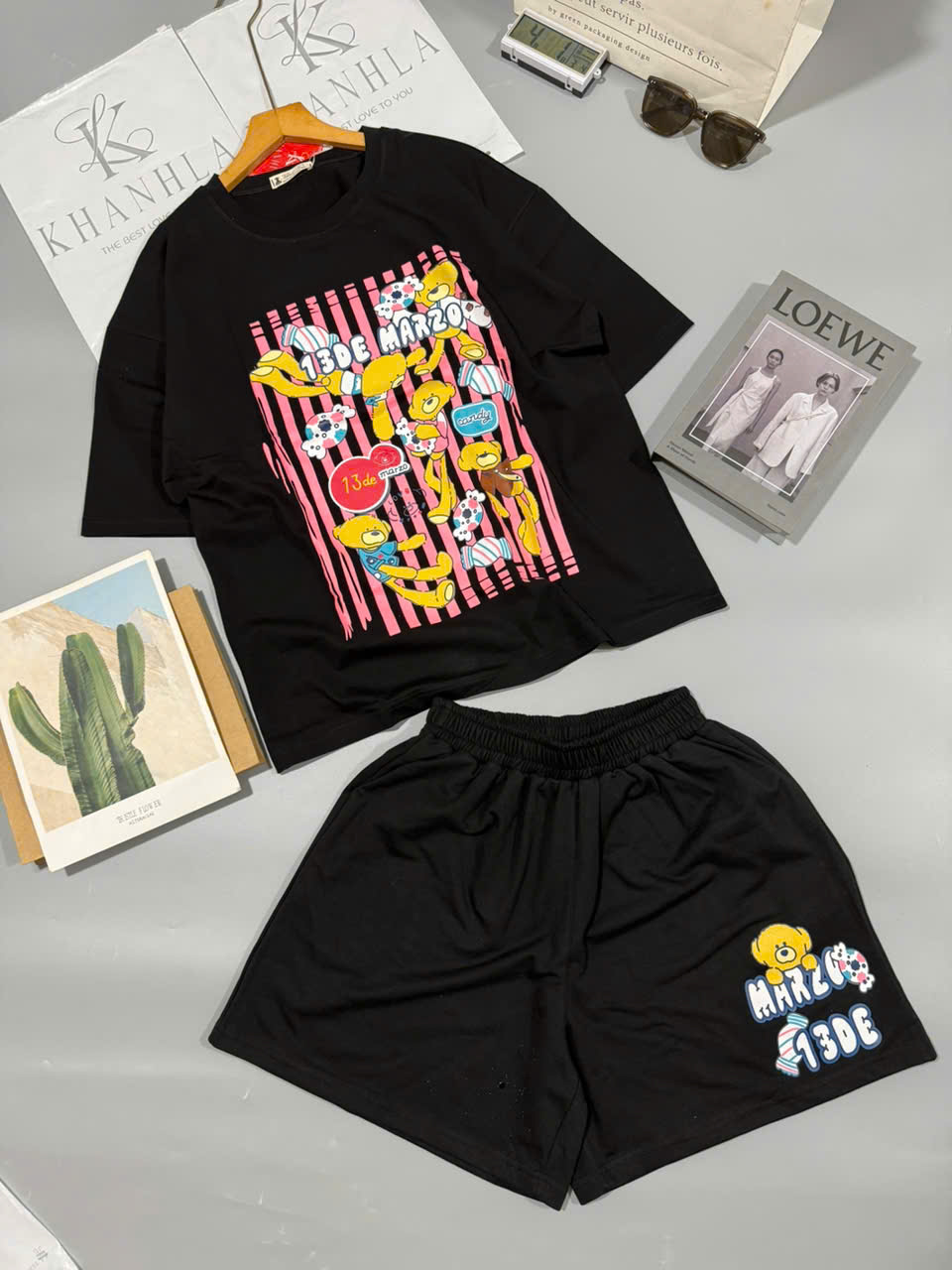 SET ĐÙI ÁO THUN PHOM RỘNG QUẦN DA CÁ IN HÌNH GẤU TRẺ TRUNG - Ảnh 6