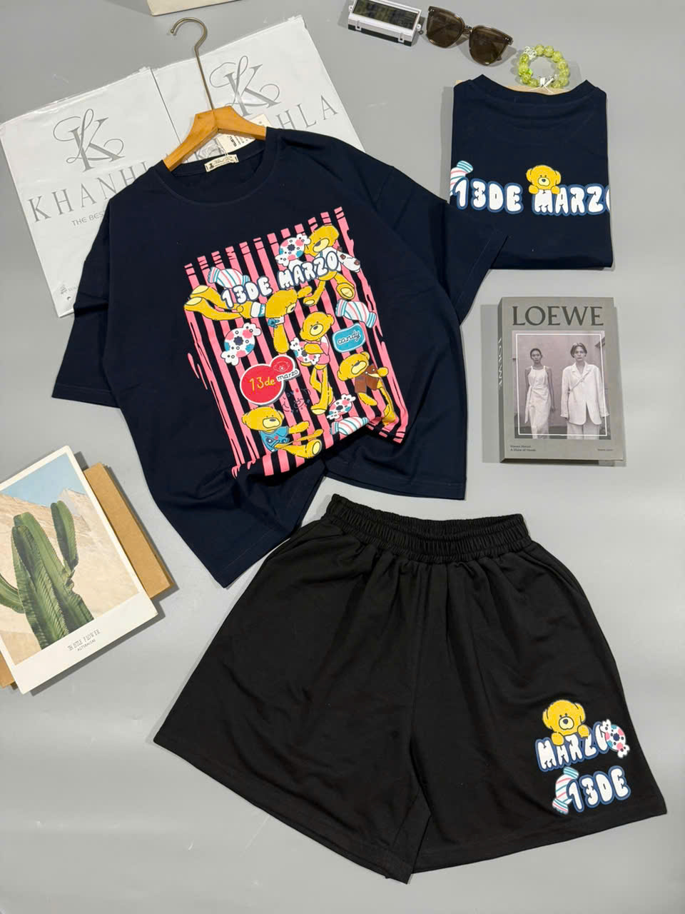 SET ĐÙI ÁO THUN PHOM RỘNG QUẦN DA CÁ IN HÌNH GẤU TRẺ TRUNG - Ảnh 7