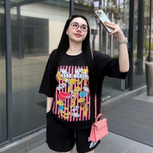 SET ĐÙI ÁO THUN PHOM RỘNG QUẦN DA CÁ IN HÌNH GẤU TRẺ TRUNG